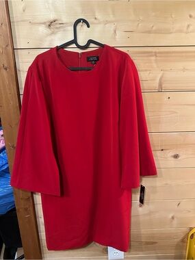 Tahari ASL Red Long-Sleeve Shift Dress with Bell Sleeves